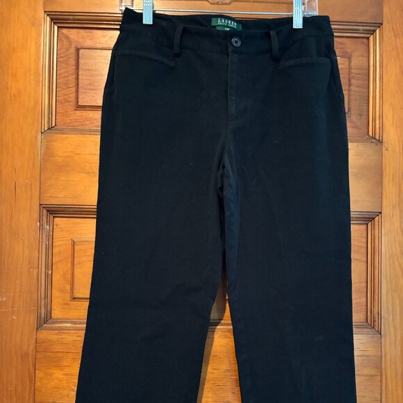 RALPH LAUREN FLAT FRONT Black COTTON TROUSERS - Picture 1 of 4